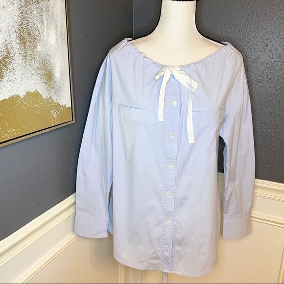 Theory Drawstring Collar Button Down Shirt - Picture 1 of 8